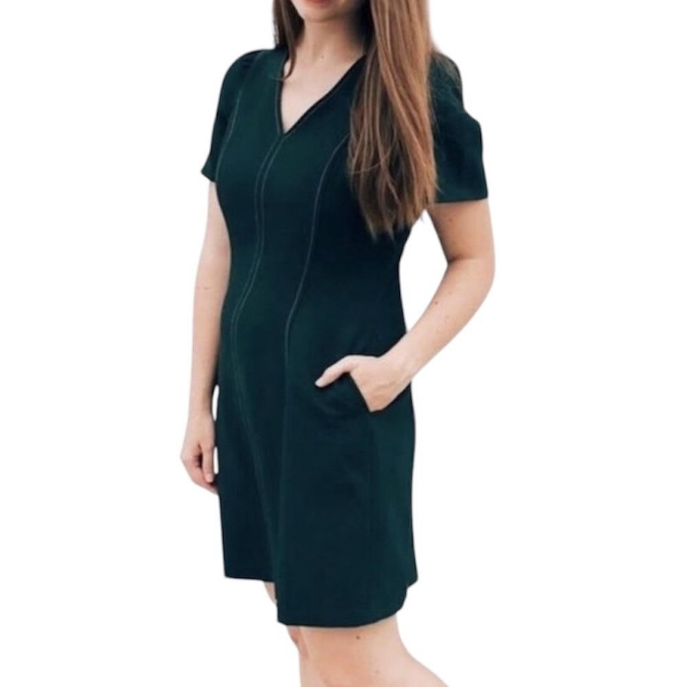 Gal Meets Glam Sutton Dress Green Short Sleeve V Neck Sheath Dress Size 8